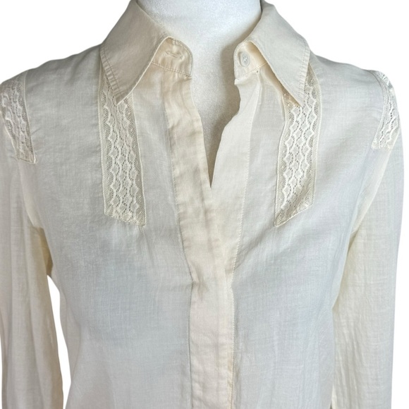 Theory Cream Notched Collar Button Down Shirt - Picture 4 of 13
